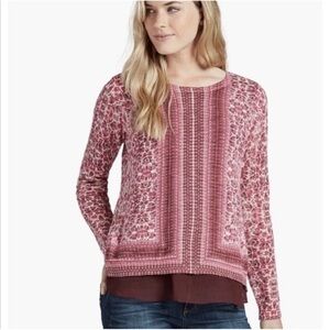 NWT Lucky Brand Long Sleeve Knit Top in Pink/ Wine Print | Size Small